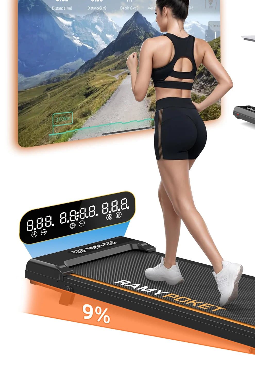 Le walking pad glissé sous un bureau assis-debout, utilisé en télétravail